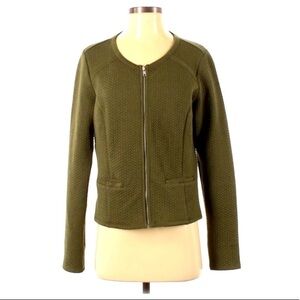 Jaclyn Smith Herringbone olive green zip up jacket small women’s